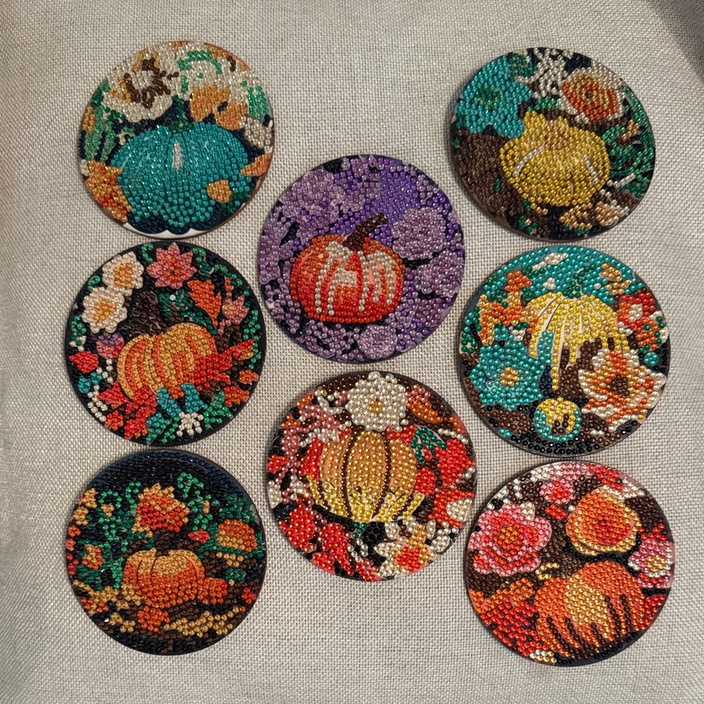 Colorful Beaded Pumpkin Coasters